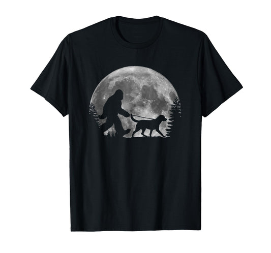 Bigfoot Walking a Dog Labrador Retriever Dad Moon Halloween Men Women Kids T-Shirt