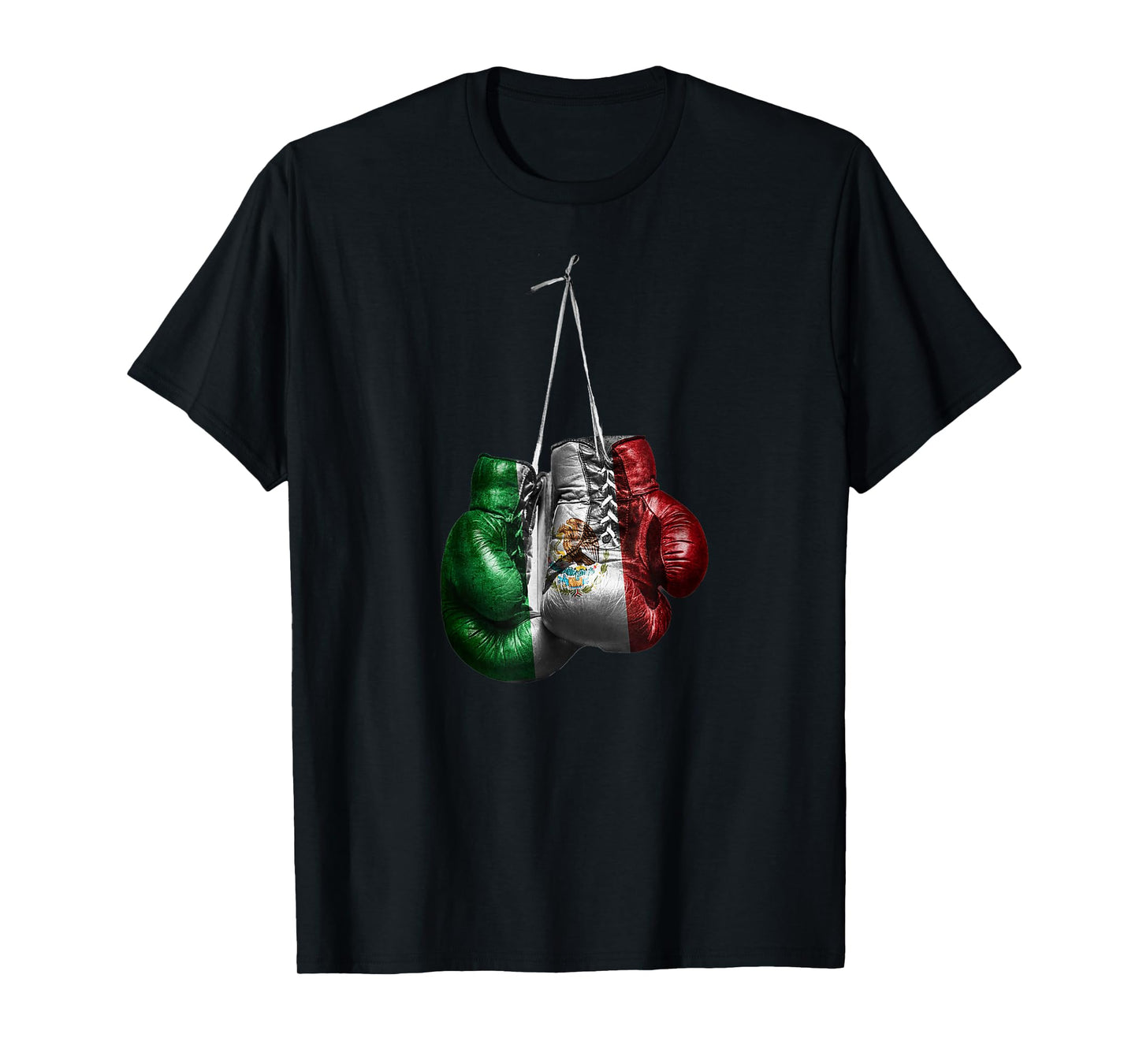 Boxing Gloves Tee - Mexico Vintage Flag T-Shirt for Women, Black, Small, Short Sleeve, Classic Fit, Cotton, Polyester