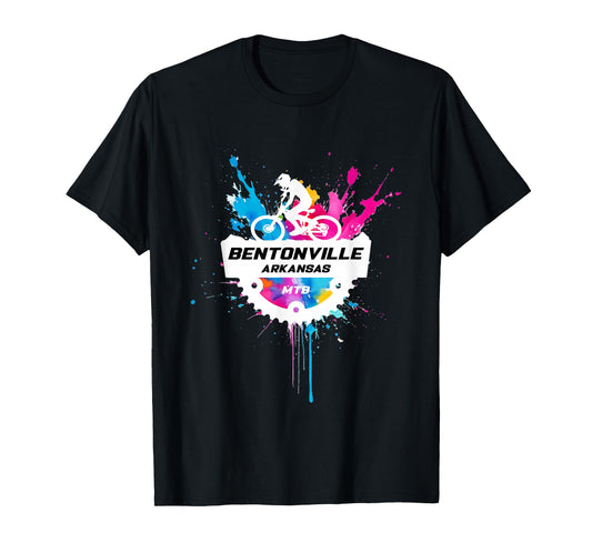 Bentonville Arkansas Mountain Biking Colorful Paint Splash T-Shirt