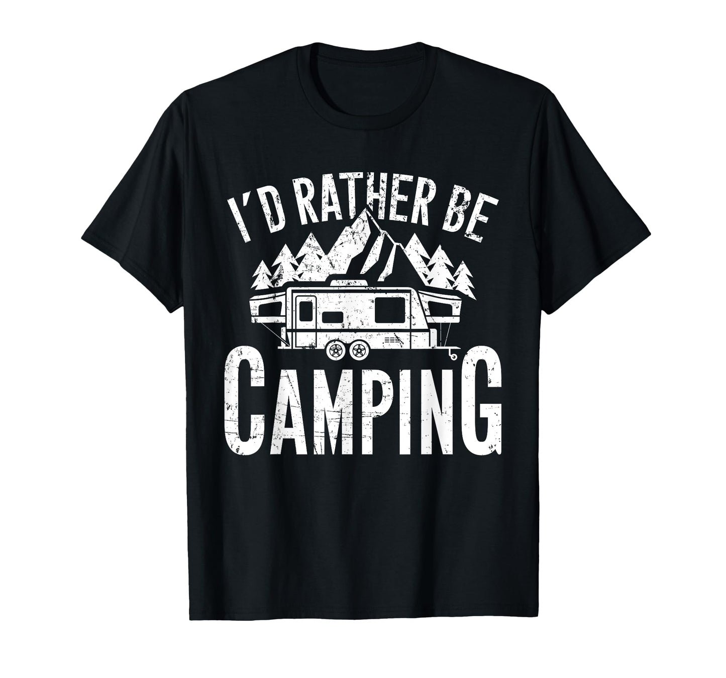 CM Camping T-Shirt I'd Rather Be Camping Unisex Adult Funny Camper Gift T-Shirt Black Short Sleeve Classic Fit Cotton, Polyester