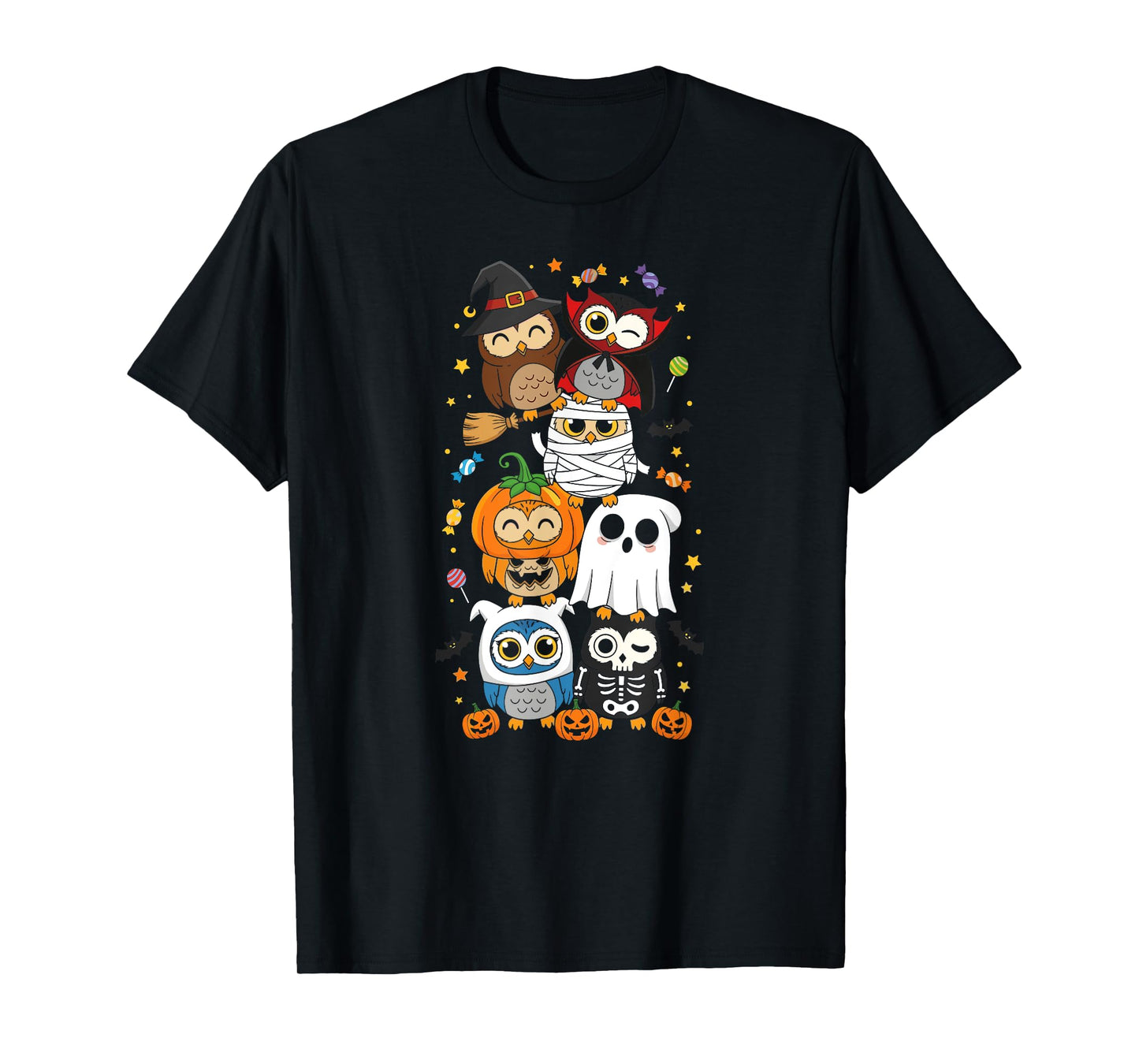 Funny Owl Witch Vampire Ghost Halloween Kids Mens Womens T-Shirt