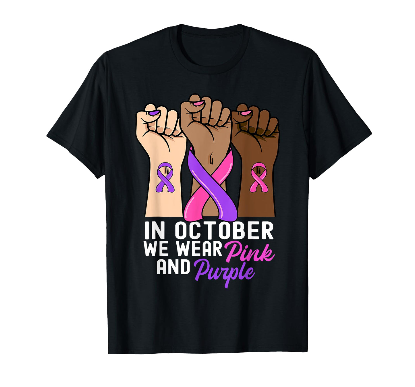 Breast Cancer Domestic Violence Awareness Pink Purple Ribbon T-Shirt