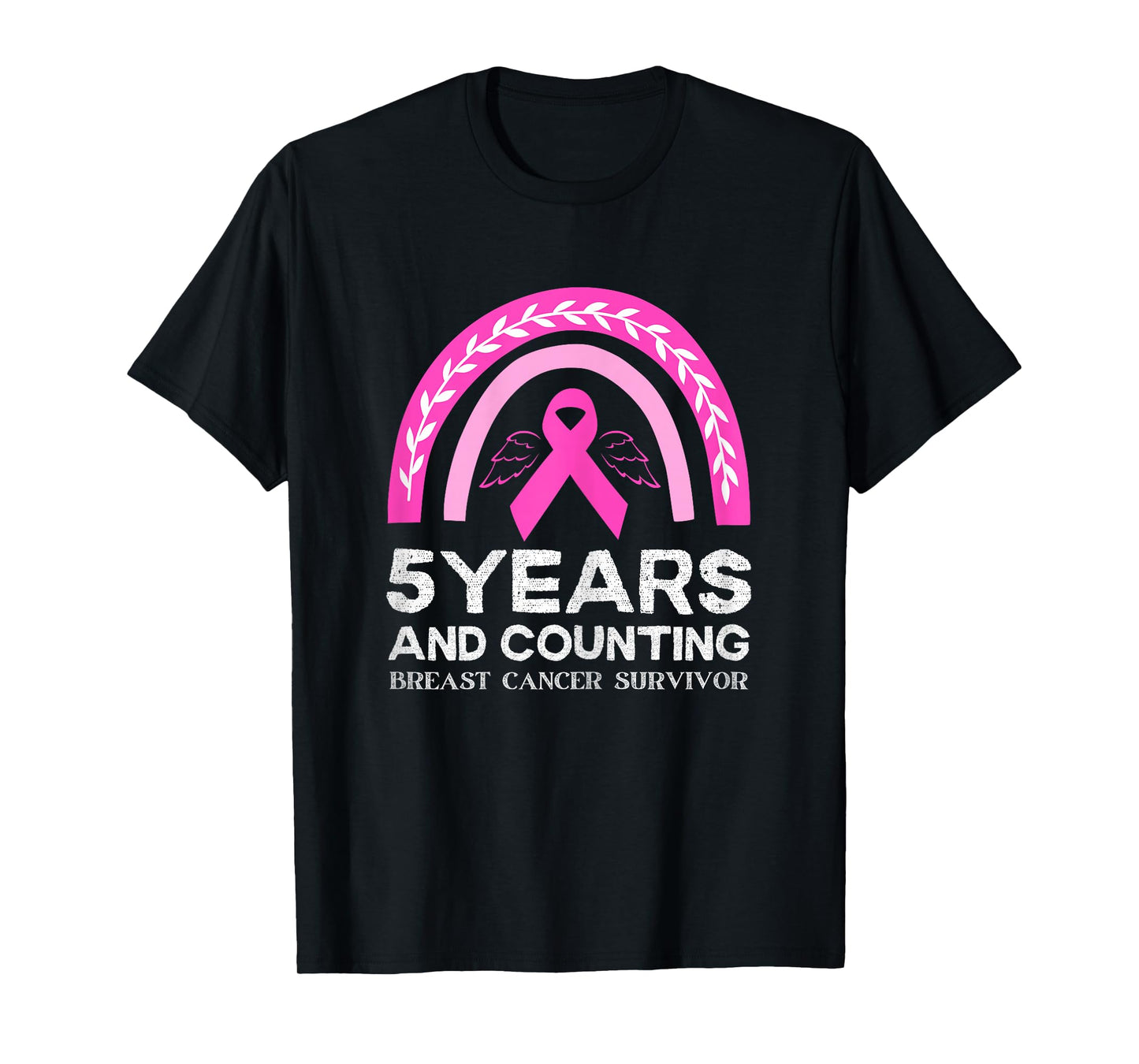 Breast Cancer Survivor Tee 5 years Cancer Free Pink Rainbow T-Shirt