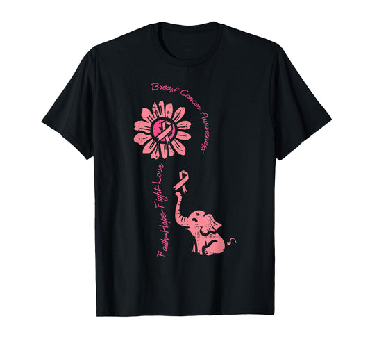 Breast Cancer Awareness Sunflower Elephant Faith Women Kids T-Shirt