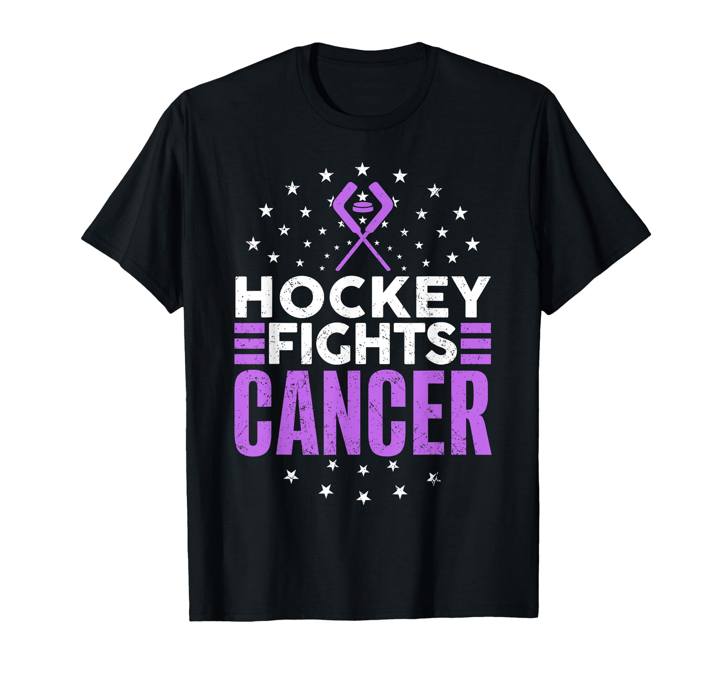 KAH Cancer Awareness Hockey Themed Cancer Awareness T-Shirt, Unisex Adult, Black, Small, Short Sleeve