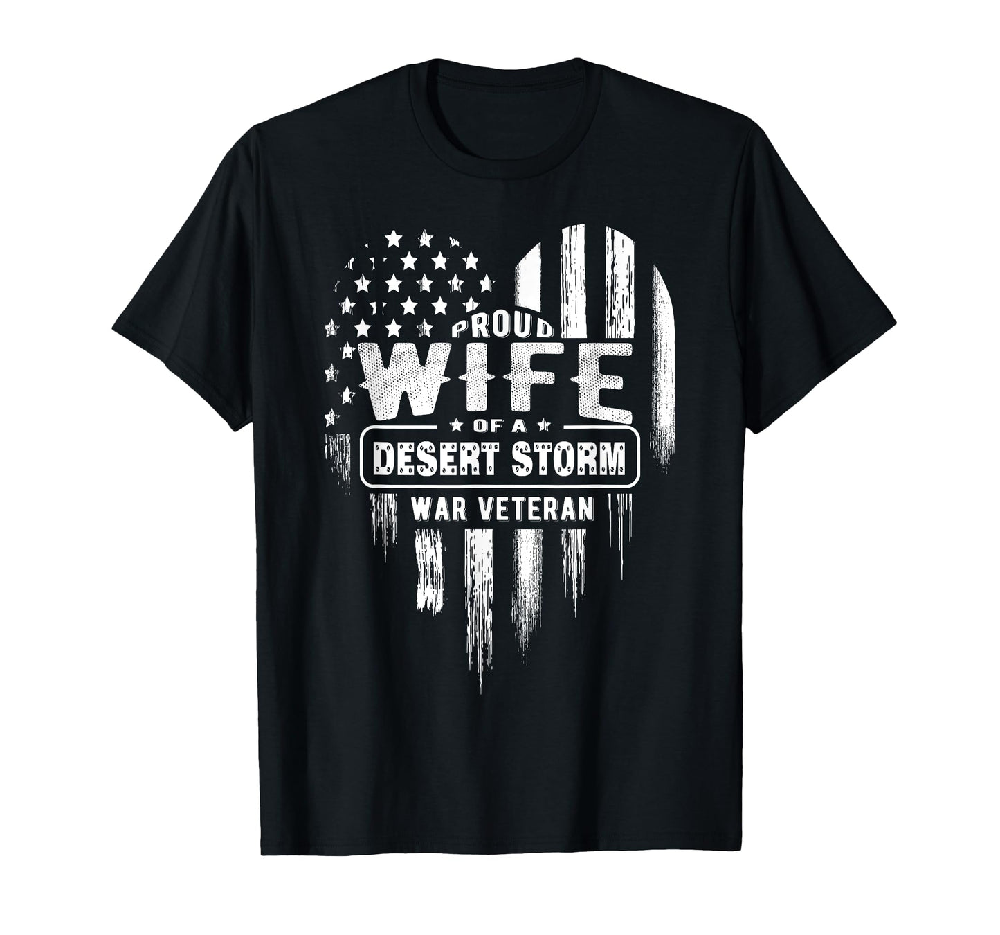 Proud Wife Desert Storm War Veteran American Flag Heart T-Shirt