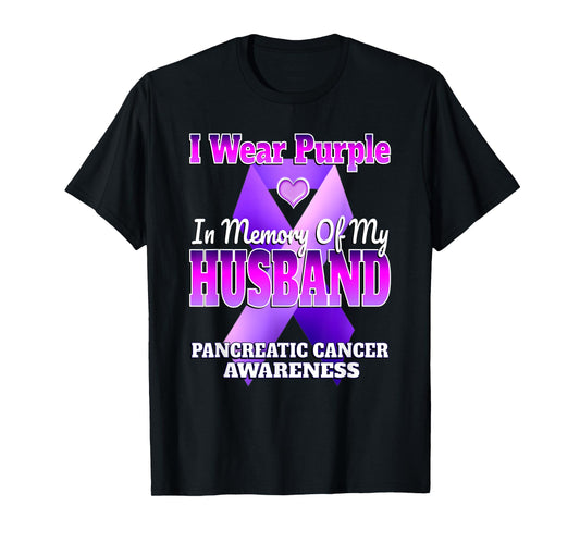 I Wear Purple In Memory Of My Husband Pancreatic Cancer T-Shirt
