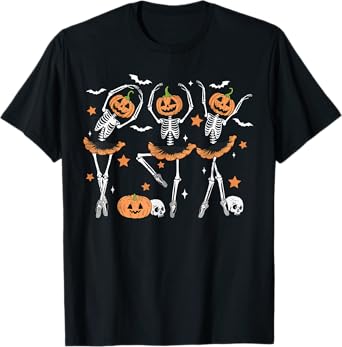 Ballet Pumpkin Skeleton Scary Halloween Men Women Boys Girl T-Shirt