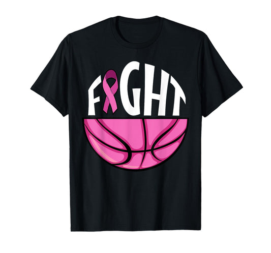 Breast Cancer Awareness Pink Ribbon Basketball Team Support T-Shirt