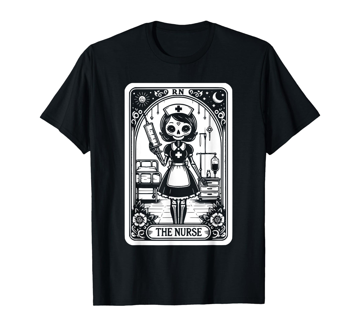 Funny Spooky Skeleton RN Nurse The Nurse Tarot Card Nursing T-Shirt