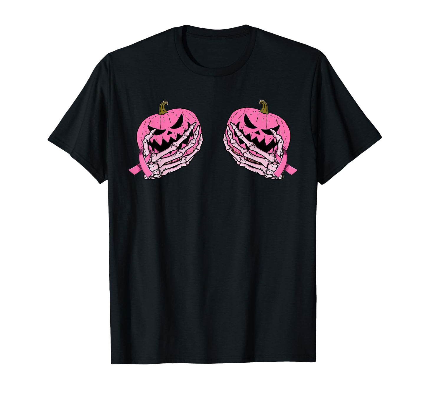 Skeleton Hand Pink Ribbon Halloween Breast Cancer Pumpkin T-Shirt