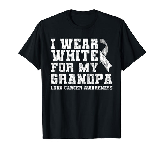 Lung Cancer Awareness White Ribbon Grandpa Gift T-Shirt