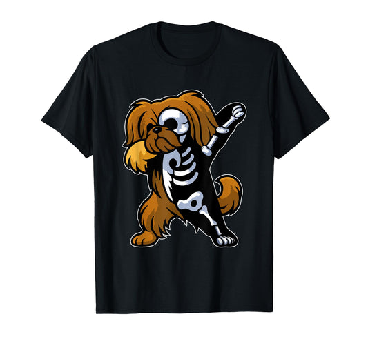 Dabbing Pekingese Half Skeleton Halloween Costume Owner T-Shirt
