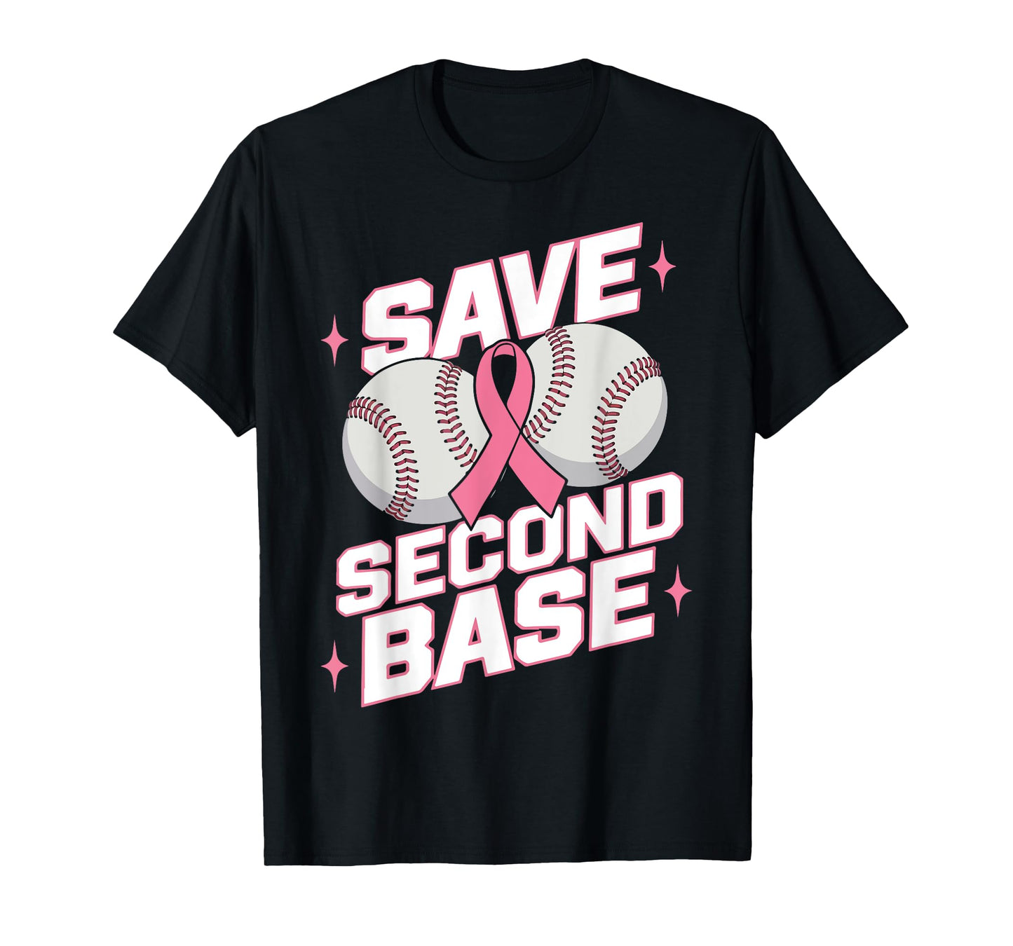 Save 2nd Base Baseball Player Breast Cancer Awareness T-Shirt