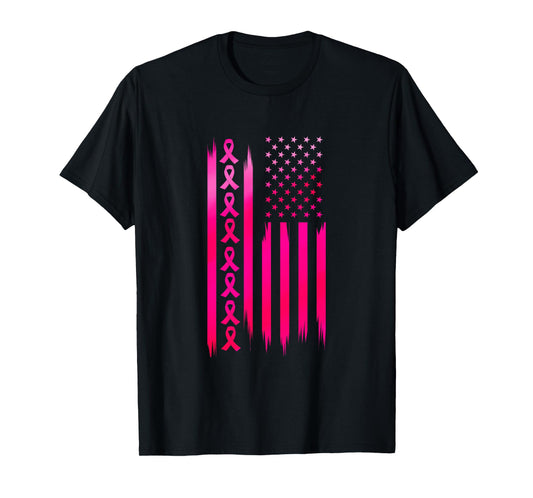 American Flag Fighting Breast Cancer - Awareness T-Shirt