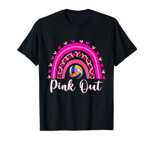 Pink Out Volleyball Lover Rainbow Breast Cancer Awareness T-Shirt