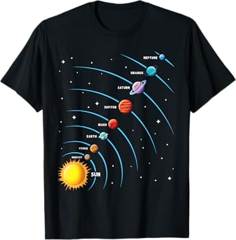 Solar System Colorful Space Planets Educational Kids T-Shirt