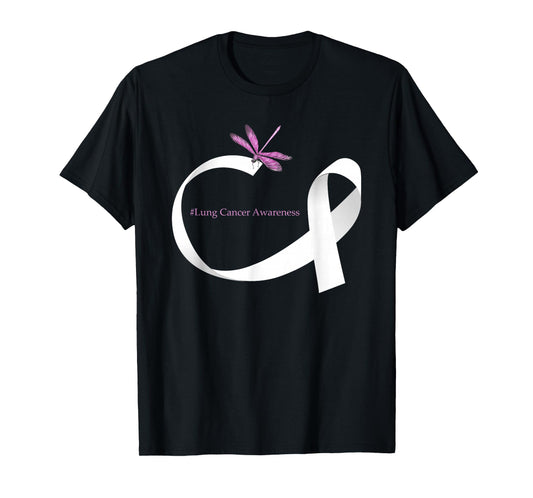 Dragonfly White Ribbon Lung Cancer Awareness T-Shirt