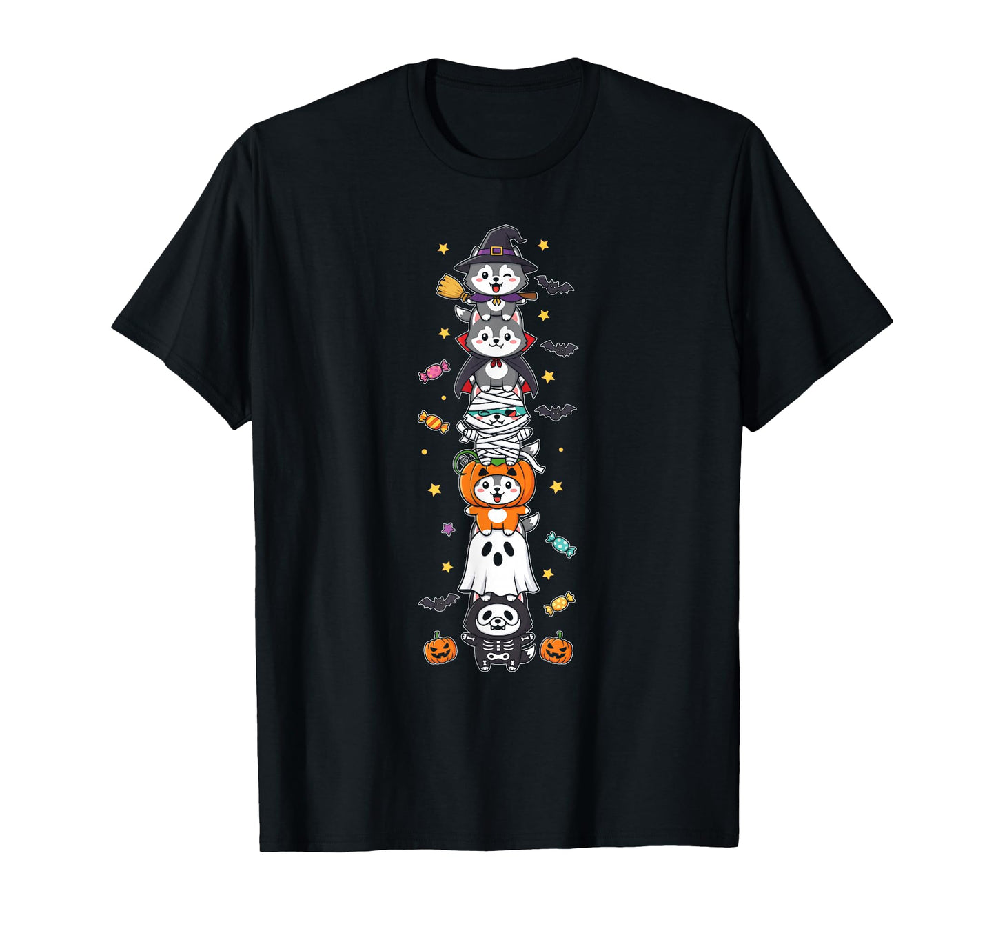 Siberian Husky Witch Vampire Ghost Halloween Kid Mens Womens T-Shirt