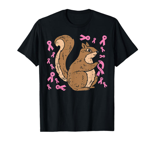 Squirrel Pink Ribbon Breasr Cancer Awareness Support Gift T-Shirt
