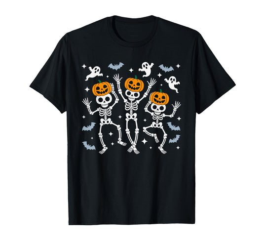 Dancing Skeleton Pumpkin for Toddler Teens Boys Kids T-Shirt