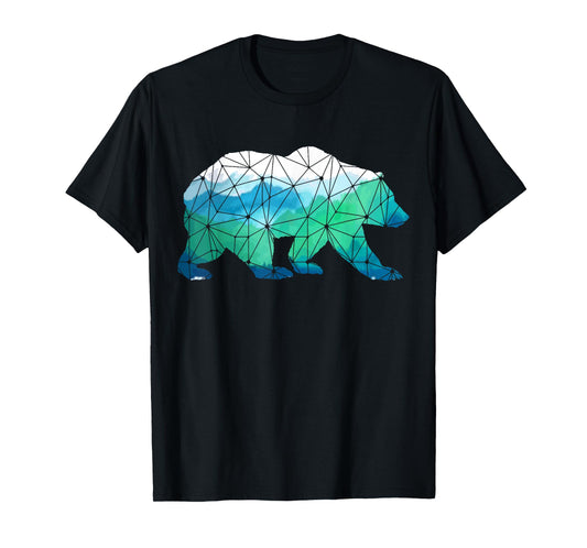 Bear Low Poly Mountains Grizzly Hiking Camping Camper Gift T-Shirt