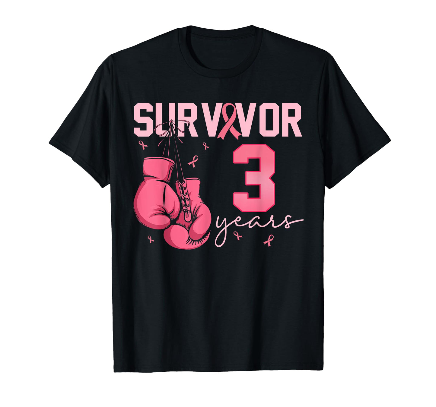 Breast Cancer Survivor 3 Years Pink Ribbon Boxing Gloves T-Shirt