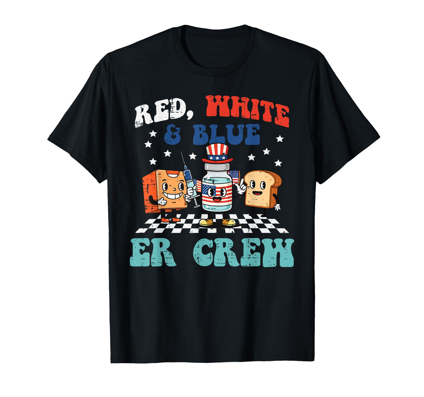 4th Of July Nurse ER Crew Funny American Scrub Top Women Men T-Shirt