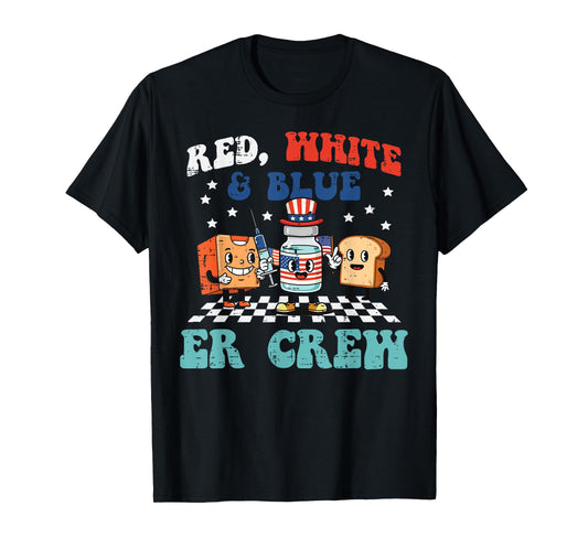 4th Of July Nurse ER Crew Funny American Scrub Top Women Men T-Shirt