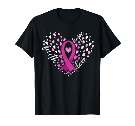 Faith Hope Love Breast Cancer Awareness Pink Ribbon Warrior T-Shirt