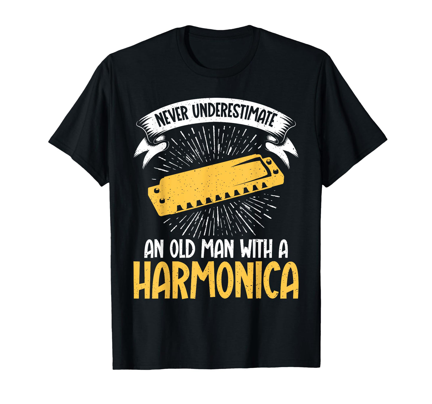 Never underestimate an old Man with a Harmonica T-Shirt