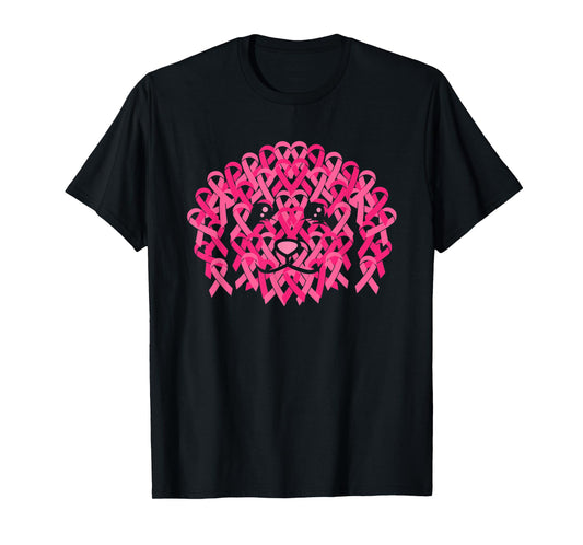 Pink Ribbon Dog Face Inspirational Breast Cancer Awareness T-Shirt