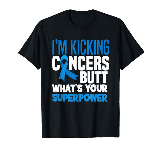 Colon Colorectal Cancer Awareness Apparel & Gifts I'm Kicking Cancers Butt Unisex Adult T-Shirt, Black, Small, Short Sleeve, Modern Classic, Cancer Awareness, T-Shirt