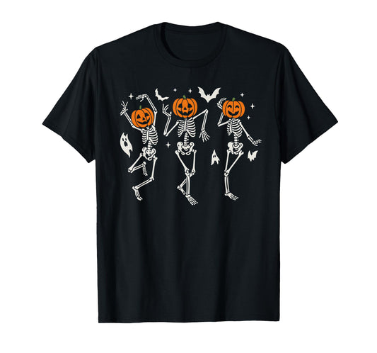 Dancing Pumpkin Skeleton Halloween Costume Horror Ghost T-Shirt