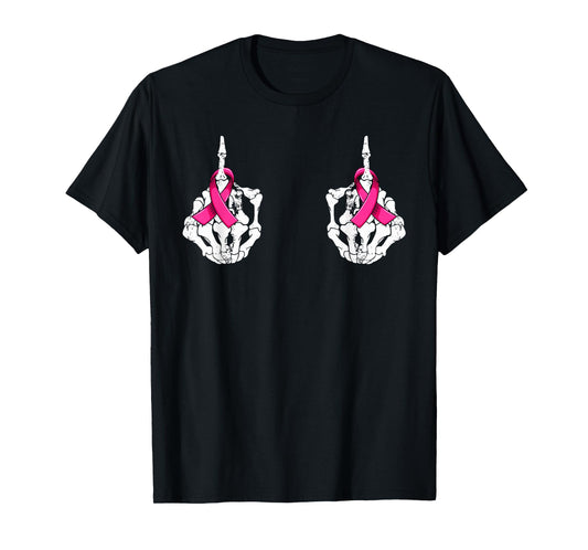 Fuck Cancer Skeleton Hand Pink Ribbon Breast Cancer T-Shirt