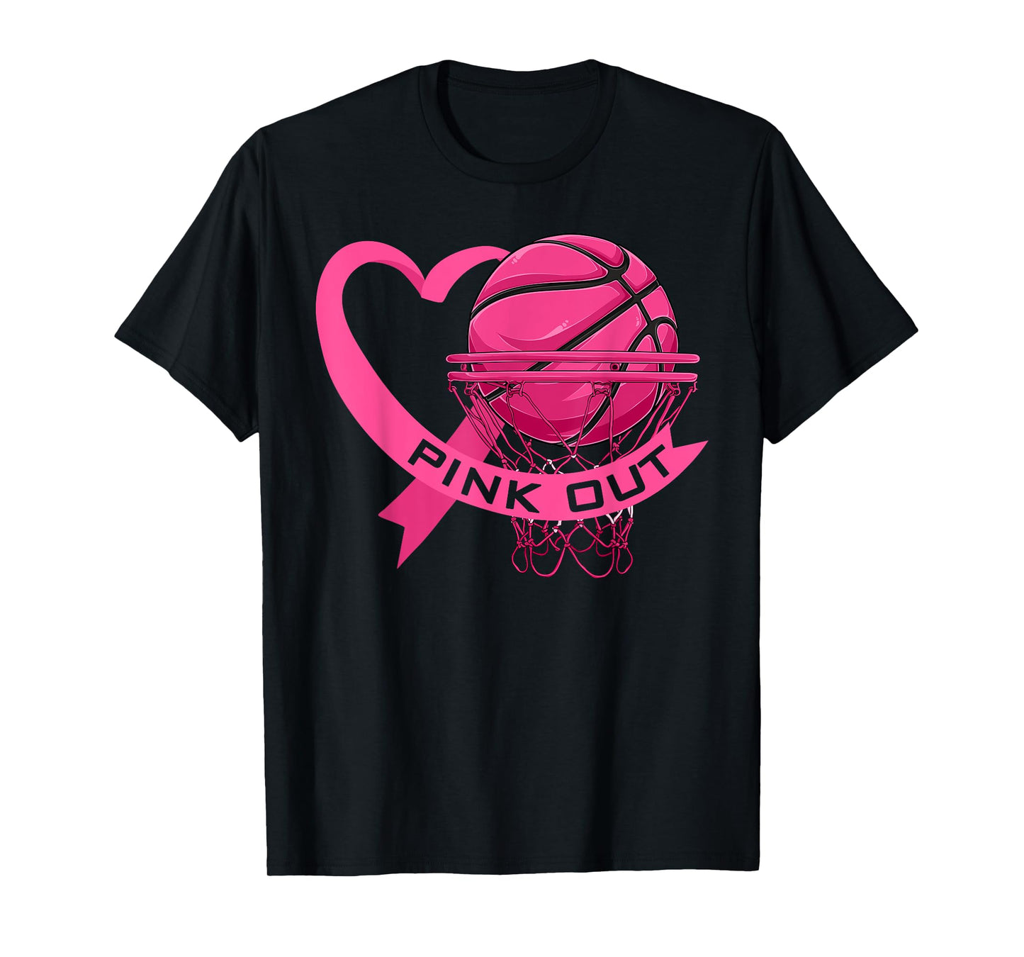 Pink Out Breast Cancer Pink Ribbon Heart & Basketball Ball T-Shirt