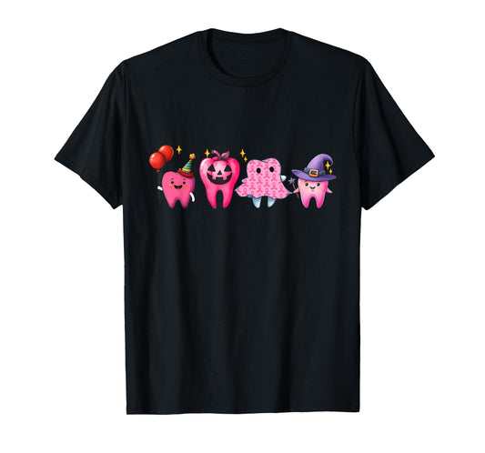 Dental Breast Cancer Awareness Tooth Dental Pink Ribbon T-Shirt