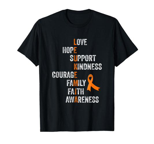 Orange Ribbon Sign Retro Vintage Aml Leukemia Awareness T-Shirt