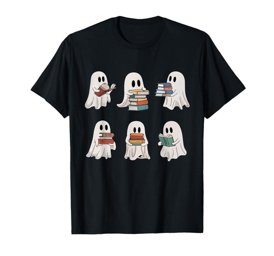 Ghost Reading Books Teacher Halloween Librarian Cute Boook T-Shirt