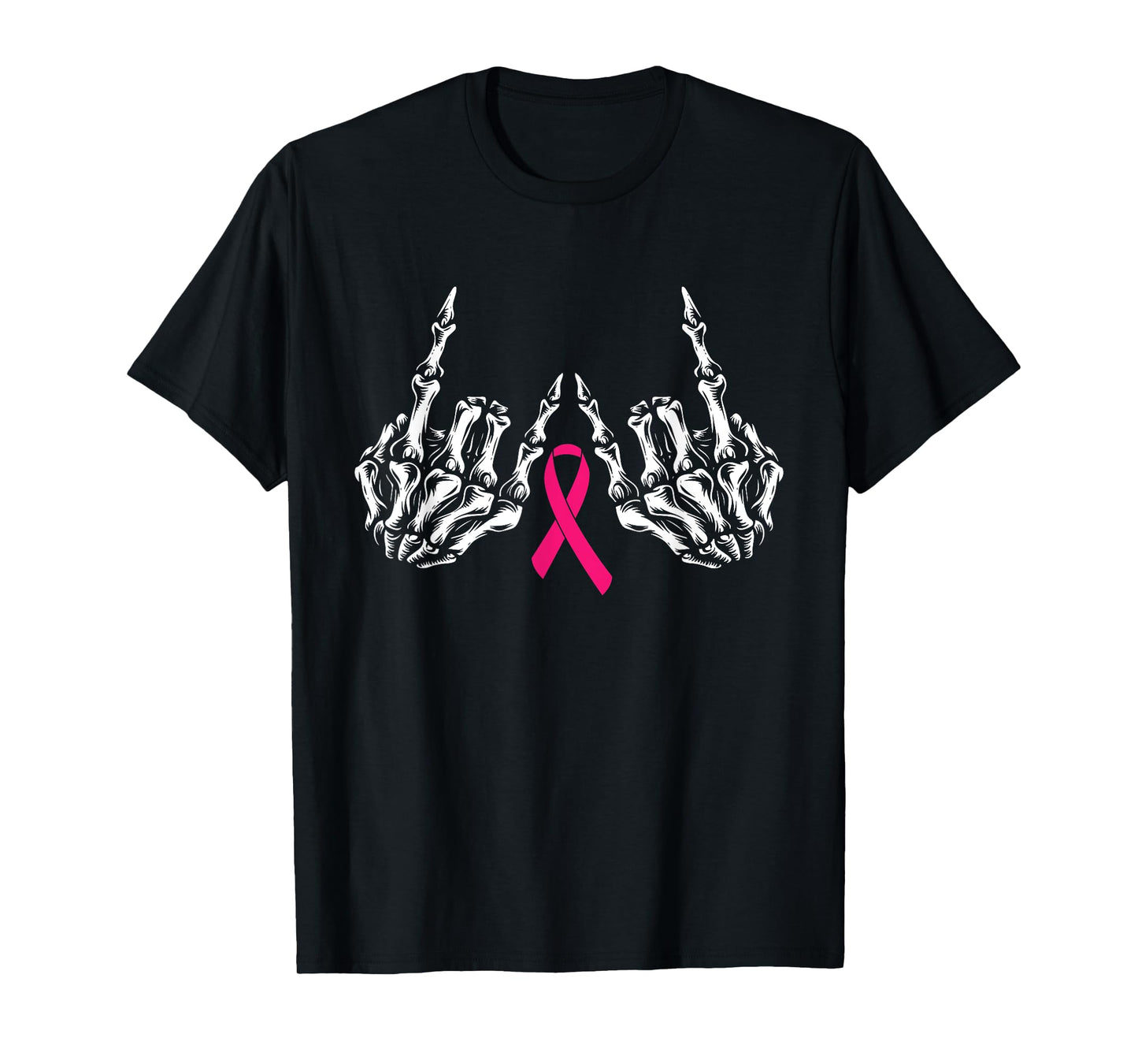 Skeleton Rock Hand Breast Cancer Awareness Cool Pink Ribbon T-Shirt