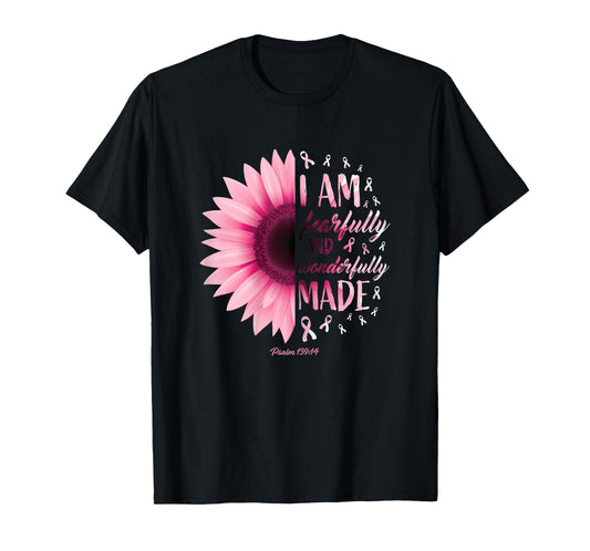 Womens Fearfully Wonderfully Made Gift Pink Breast Cancer Awareness T-Shirt