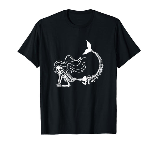 Cute Mermaid Skeleton Halloween Costume Women Girls Kids T-Shirt