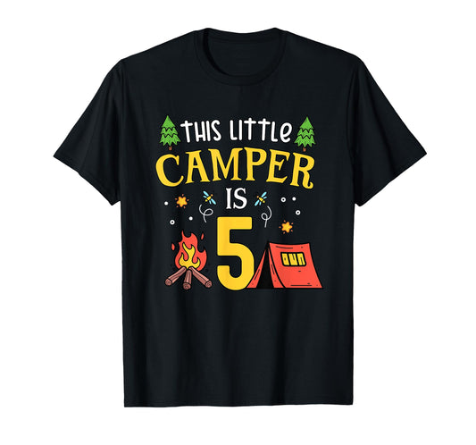 5th Birthday Little Camper Five Years Old Camping Party T-Shirt