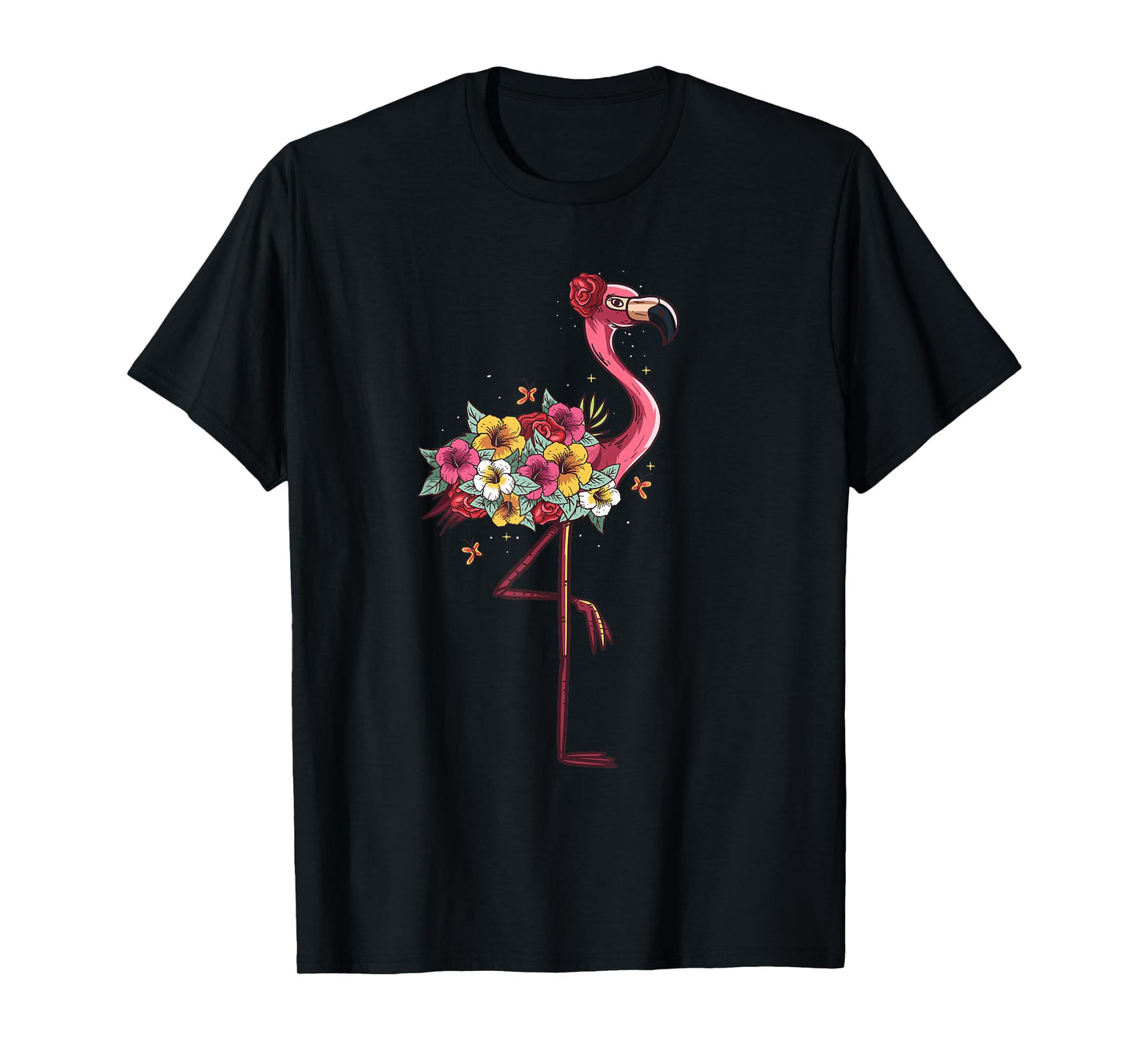 Pink Flamingo Flockers Watercolour Hawaiian Flowers Lover T-Shirt