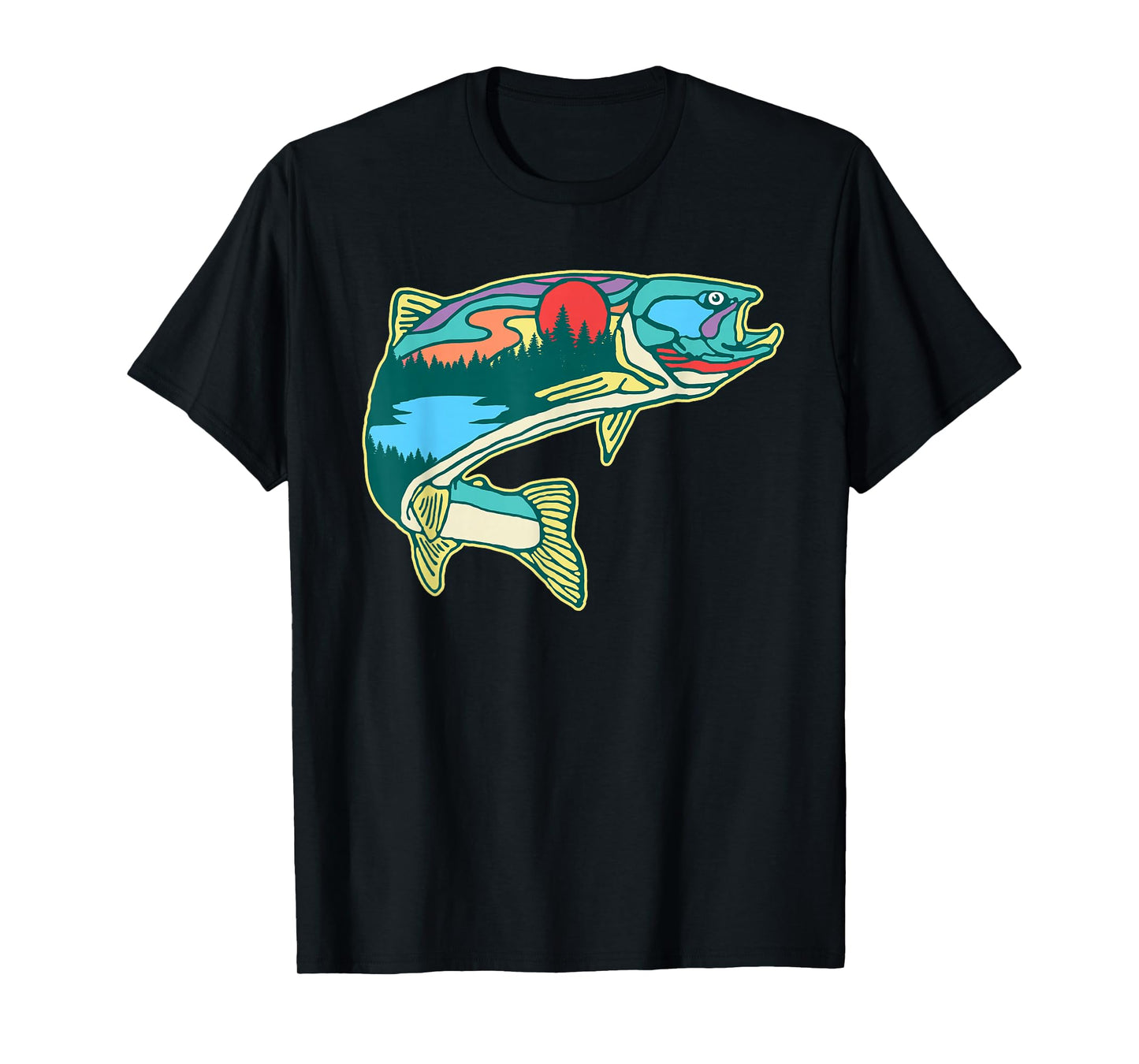 Nature Trout Illustration Vintage Fly Fishing Retro Graphic T-Shirt