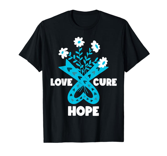 Faith Hope Love Cure Ovarian Cancer Awareness Teal Ribbon T-Shirt