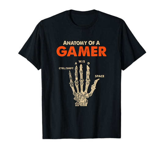 Anatomy of A Gamer Skeleton Hand Funny Video Gaming T-Shirt