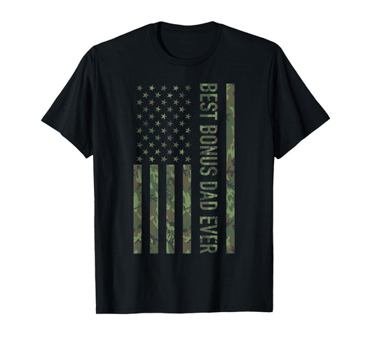 Best bonus dad ever US american military camouflage flag T-Shirt
