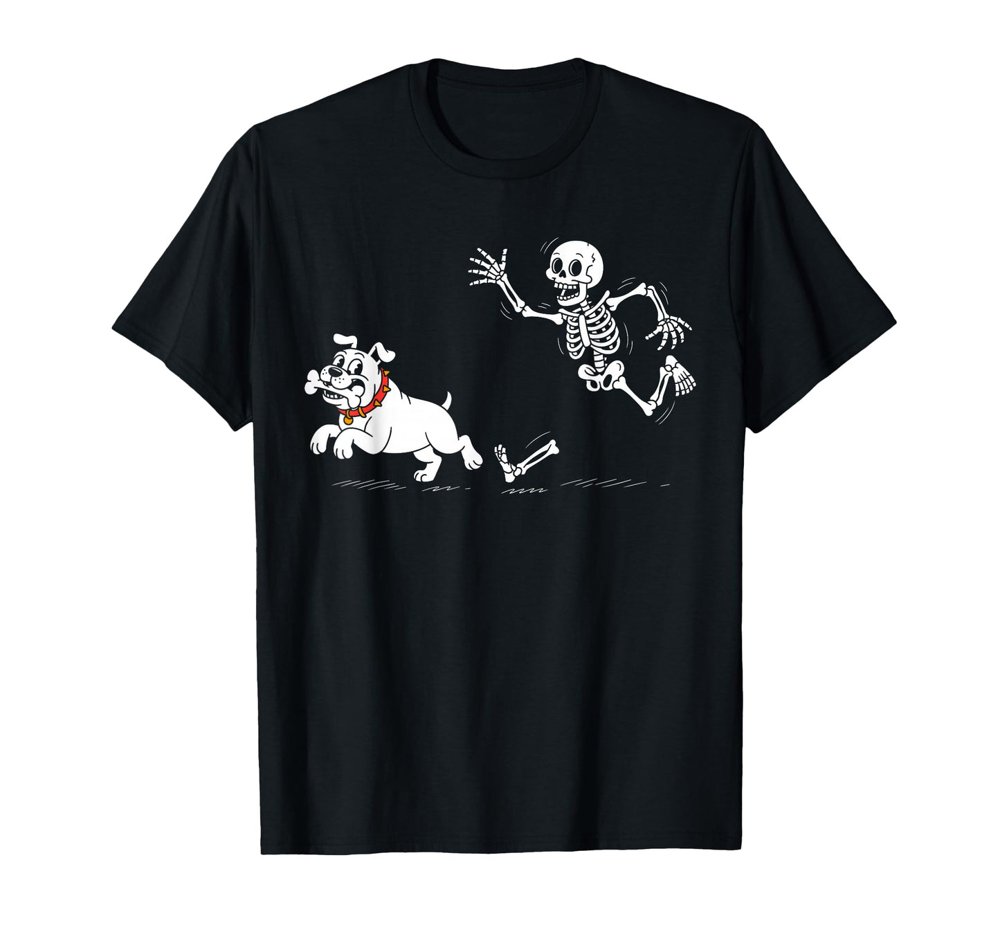 Funny Skeleton Chasing Dog Halloween Men Women Dog Lovers T-Shirt