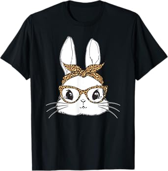 Women Easter Day Cute Bunny with Leopard Glasses T-Shirt